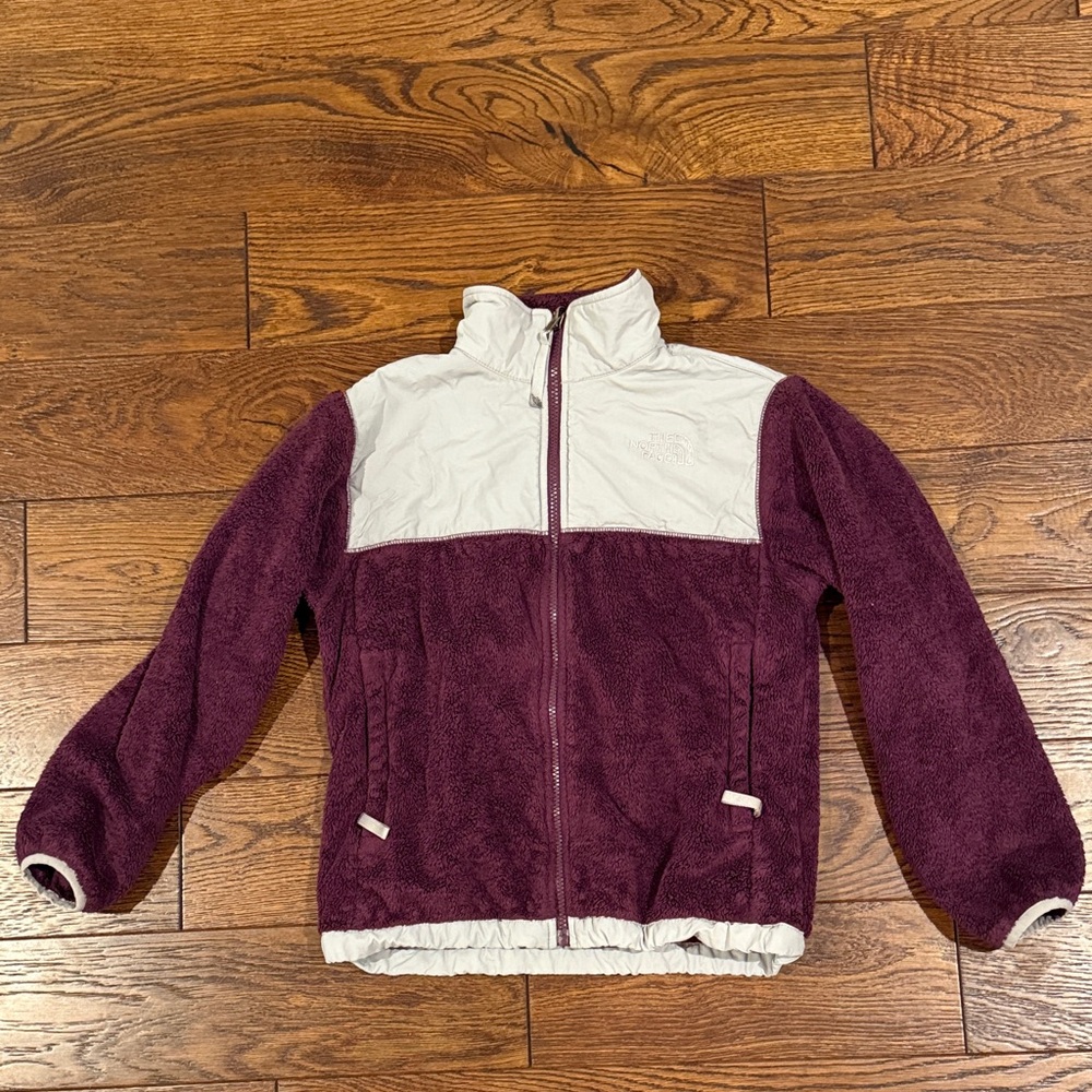 North face Purple and White Fleece Jacket, Girls Medium